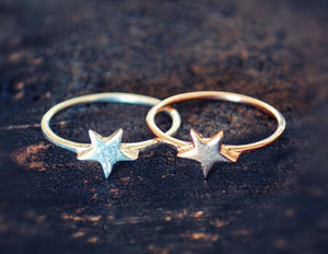 Star Ring in Sterling Silver and Rose Gold - Size 8 - Star Ring - - Boho Gypsy Star Ring