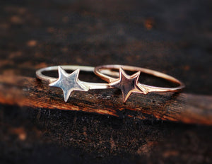 Star Ring in Sterling Silver and Rose Gold - Size 8 - Star Ring - - Boho Gypsy Star Ring