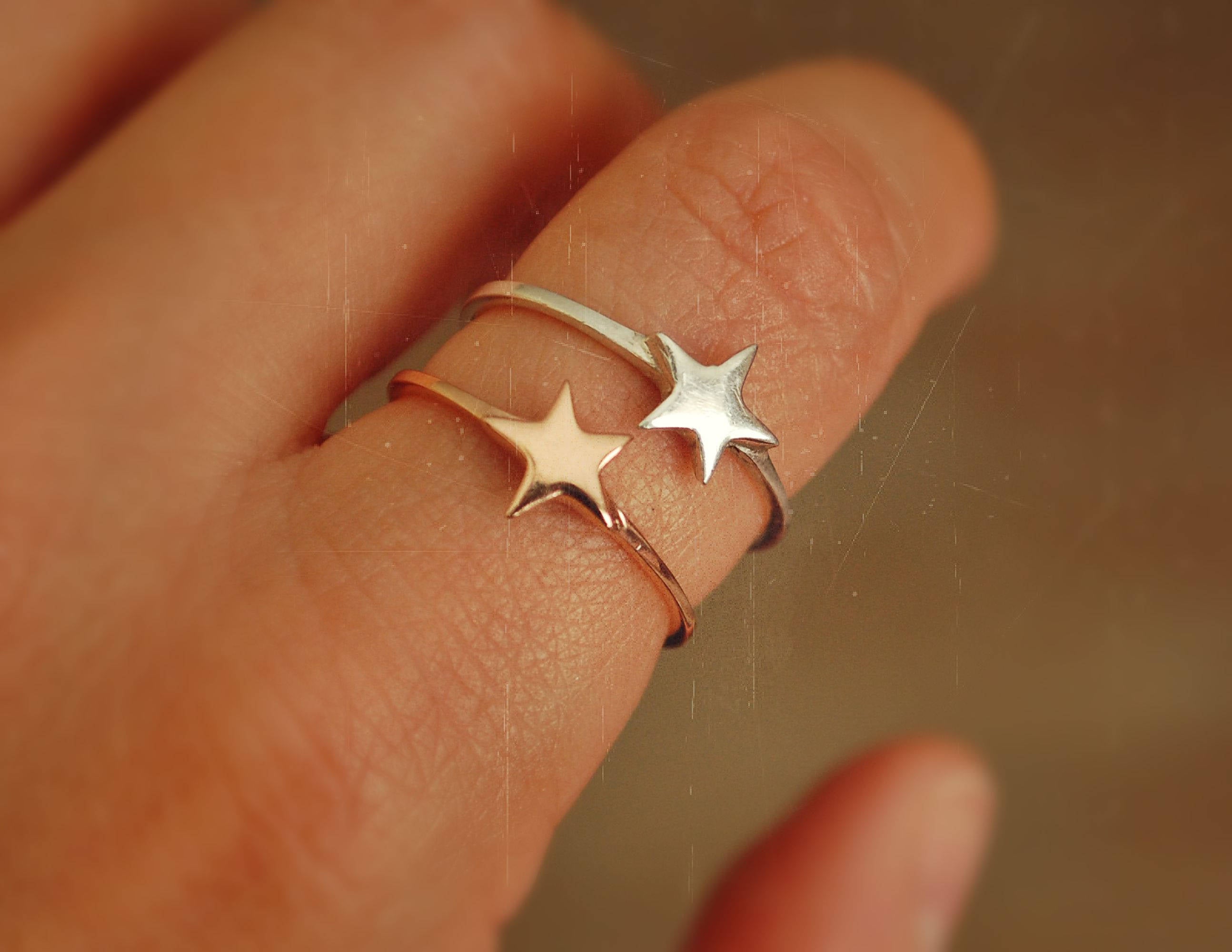 Star Ring in Sterling Silver and Rose Gold - Size 8 - Star Ring - - Boho Gypsy Star Ring