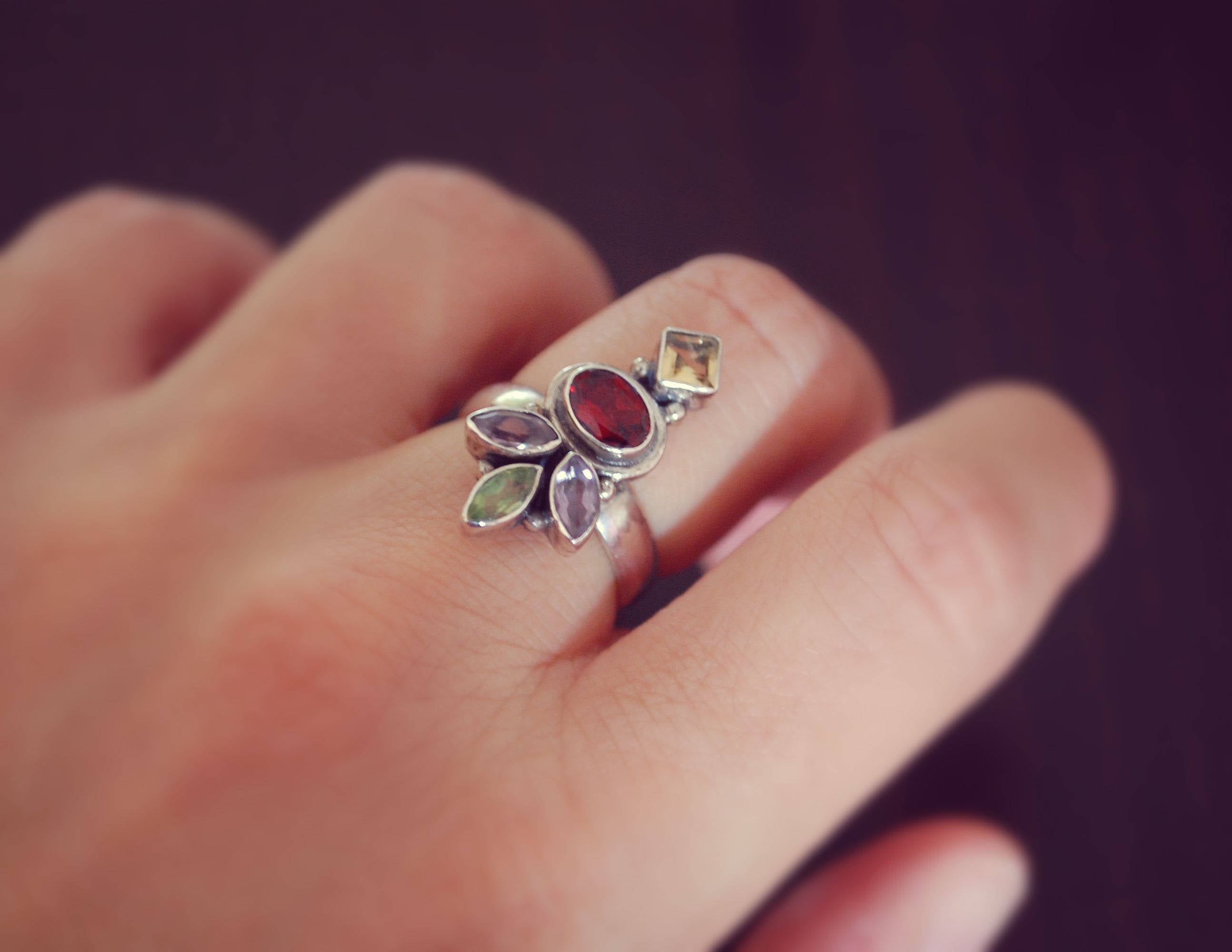 Ethnic Multistone Ring - Size 7 - Multistone Ring - Multistone Jewelry - Gemstone Ring - Ethnic Ring