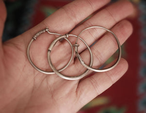 Three Antique Afghan Tribal Hoop Earrings - Kuchi Hoop Earrings - Tribal Hoop Earrings - Afghan Silver Earrings - Gypsy Hoop Earrings