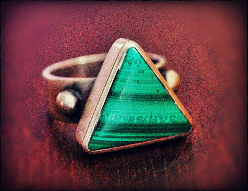 Vintage Malachite Triangle Ring - Size 7.75