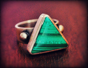 Vintage Malachite Triangle Ring - Size 7.75