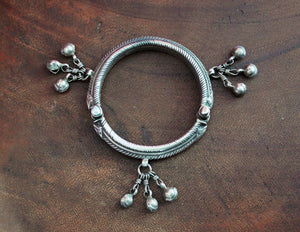 Rajasthani Silver Bracelet with Bells - Rajasthan Jewellery - Rajasthan Silver - Indian Tribal Silver Bracelet