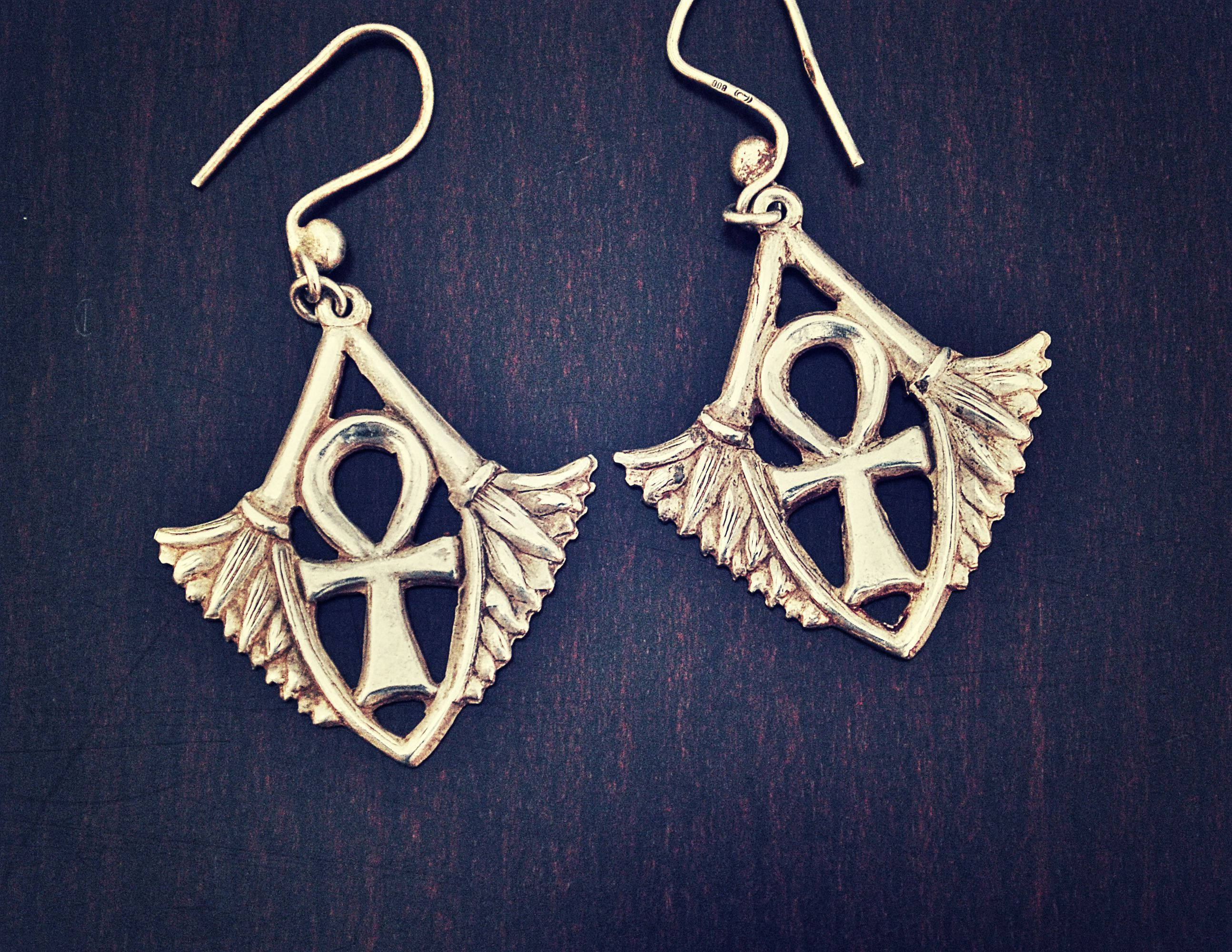 Egyptian Ankh and Lotus Earrings - Ankh Dangle Earrings - Egypt Silver Earrings - Ankh Jewelry