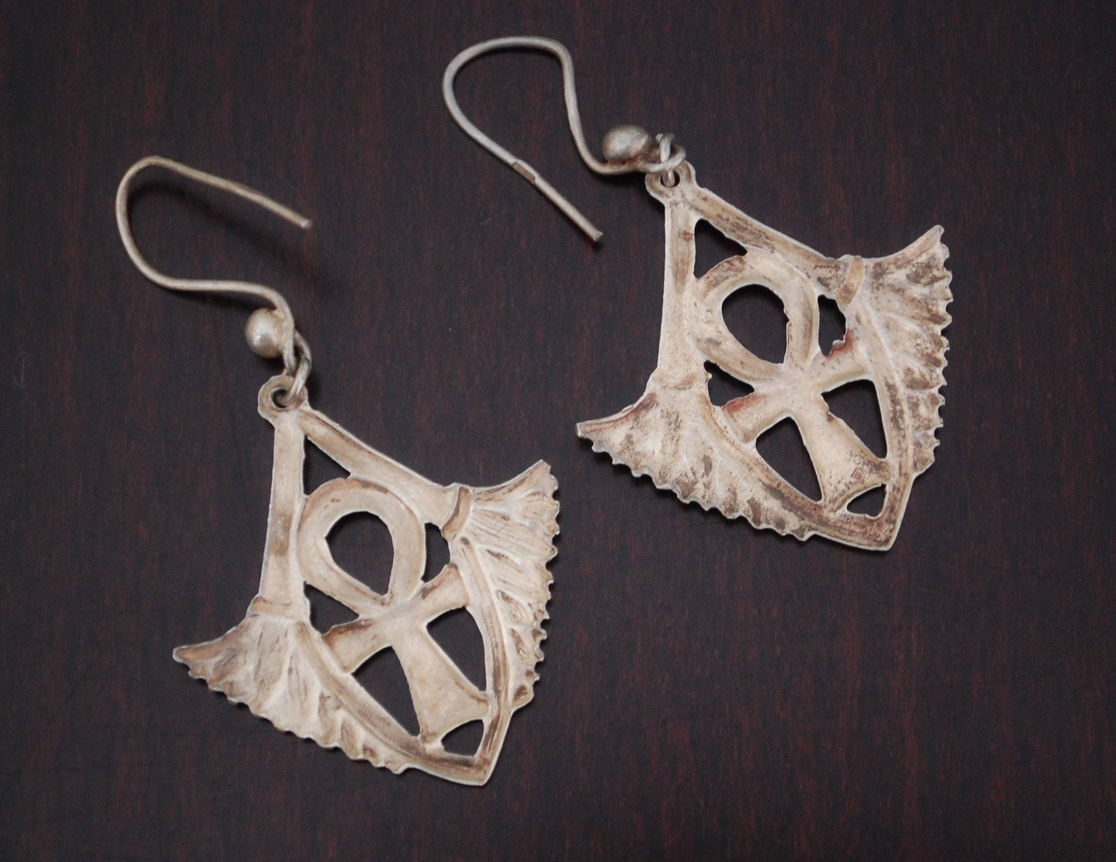 Egyptian Ankh and Lotus Earrings - Ankh Dangle Earrings - Egypt Silver Earrings - Ankh Jewelry
