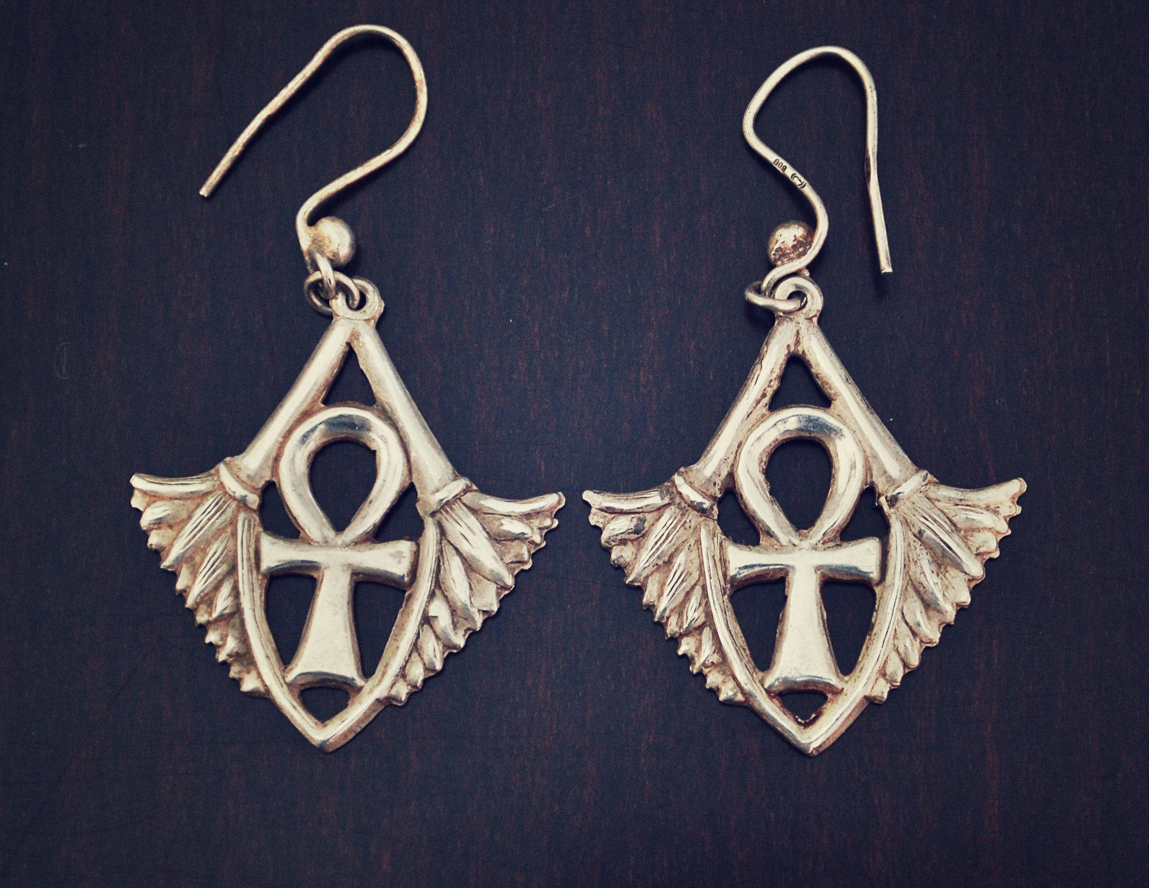Egyptian Ankh and Lotus Earrings - Ankh Dangle Earrings - Egypt Silver Earrings - Ankh Jewelry