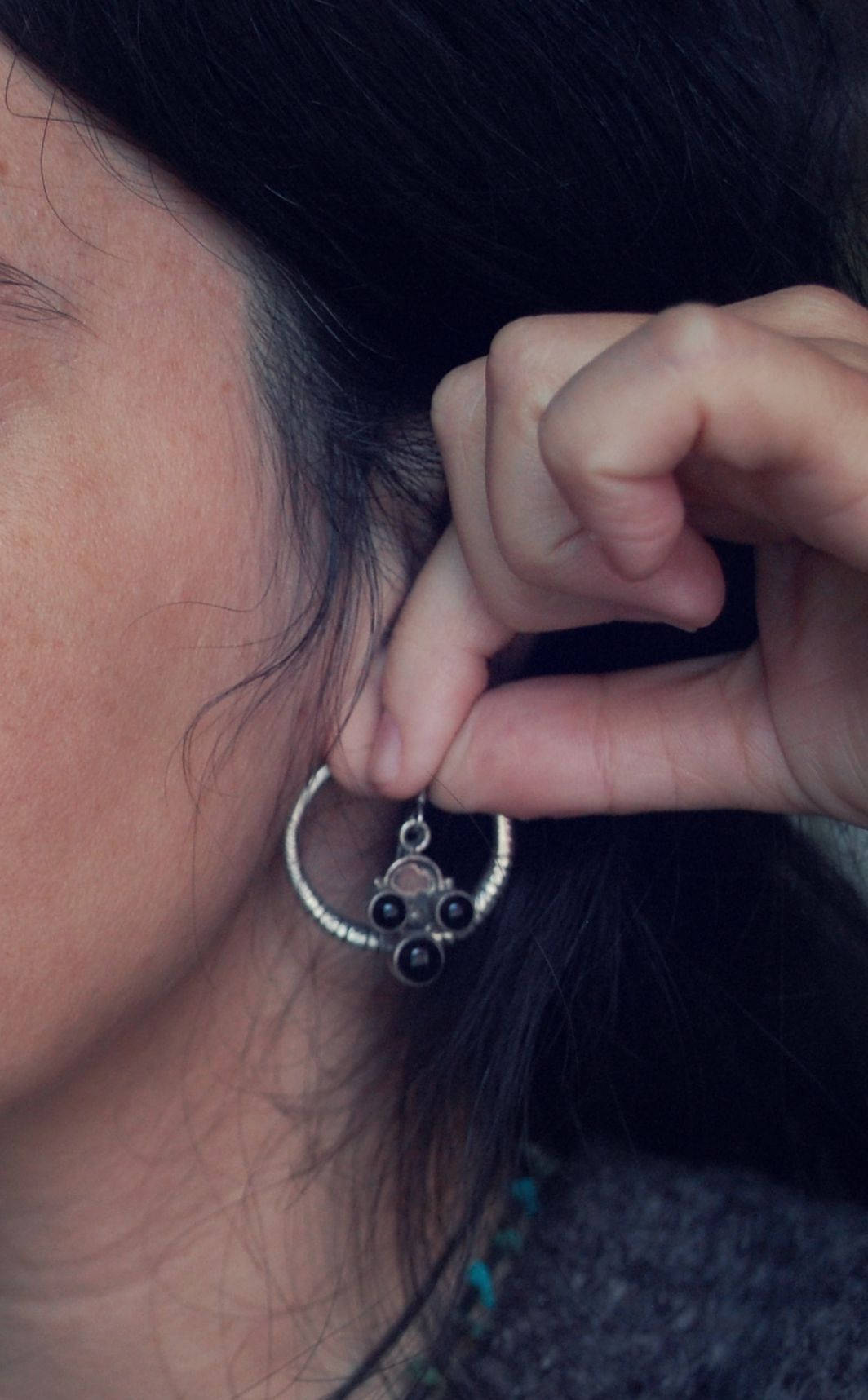 Ethnic Onyx Dangle Earrings from India