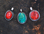 Old Nepalese Turquoise Coral Pendant - Turquoise Jewelry - Nepal Jewelry - Nepalese Jewelry - Coral Pendant