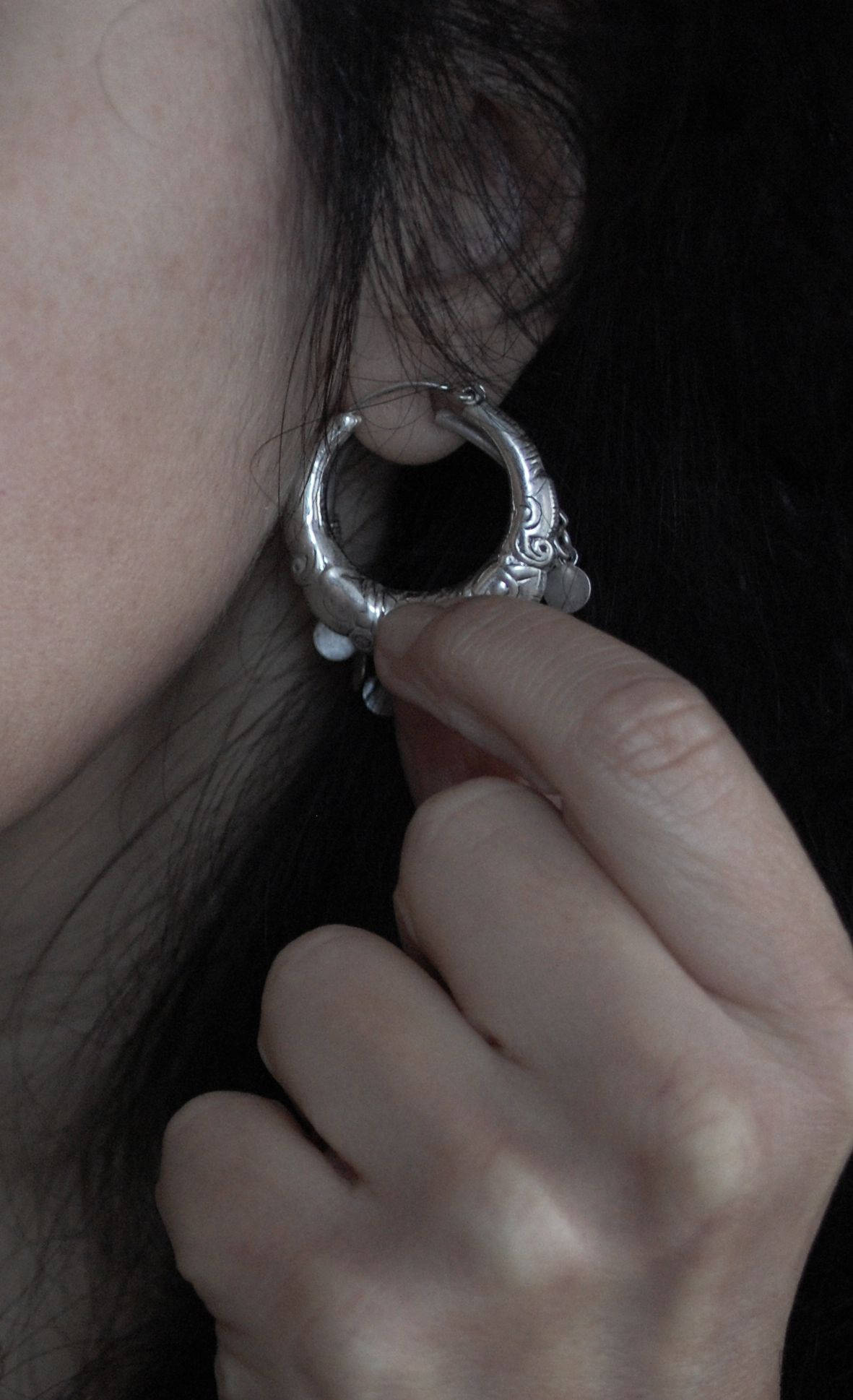 Rajasthani Silver Hoop Earrings - Sterling Silver Hoop Earrings from India - Ethnic Sterling Silver Hoop Earrings - Rajasthan Silver