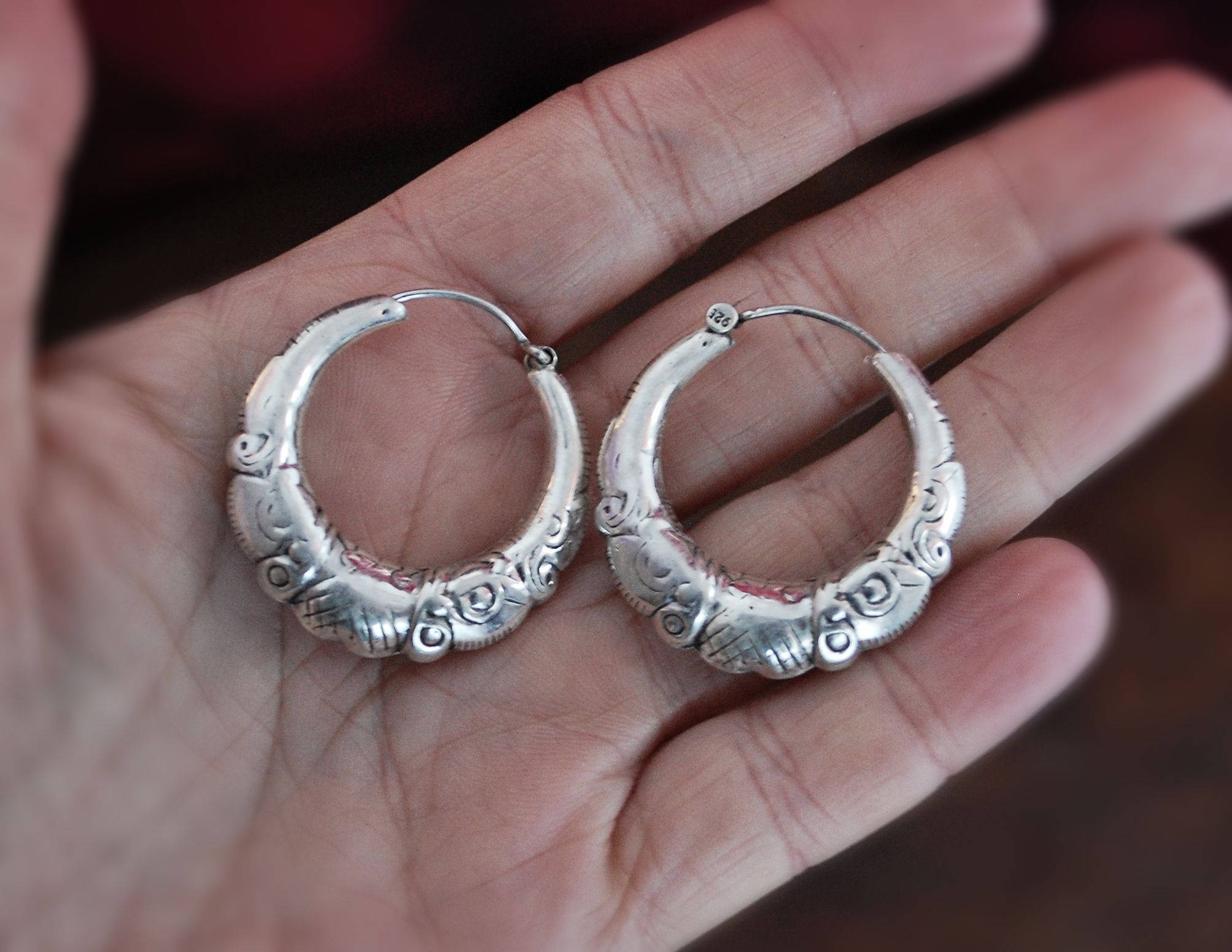 Rajasthani Silver Hoop Earrings - Sterling Silver Hoop Earrings from India - Ethnic Sterling Silver Hoop Earrings - Rajasthan Silver