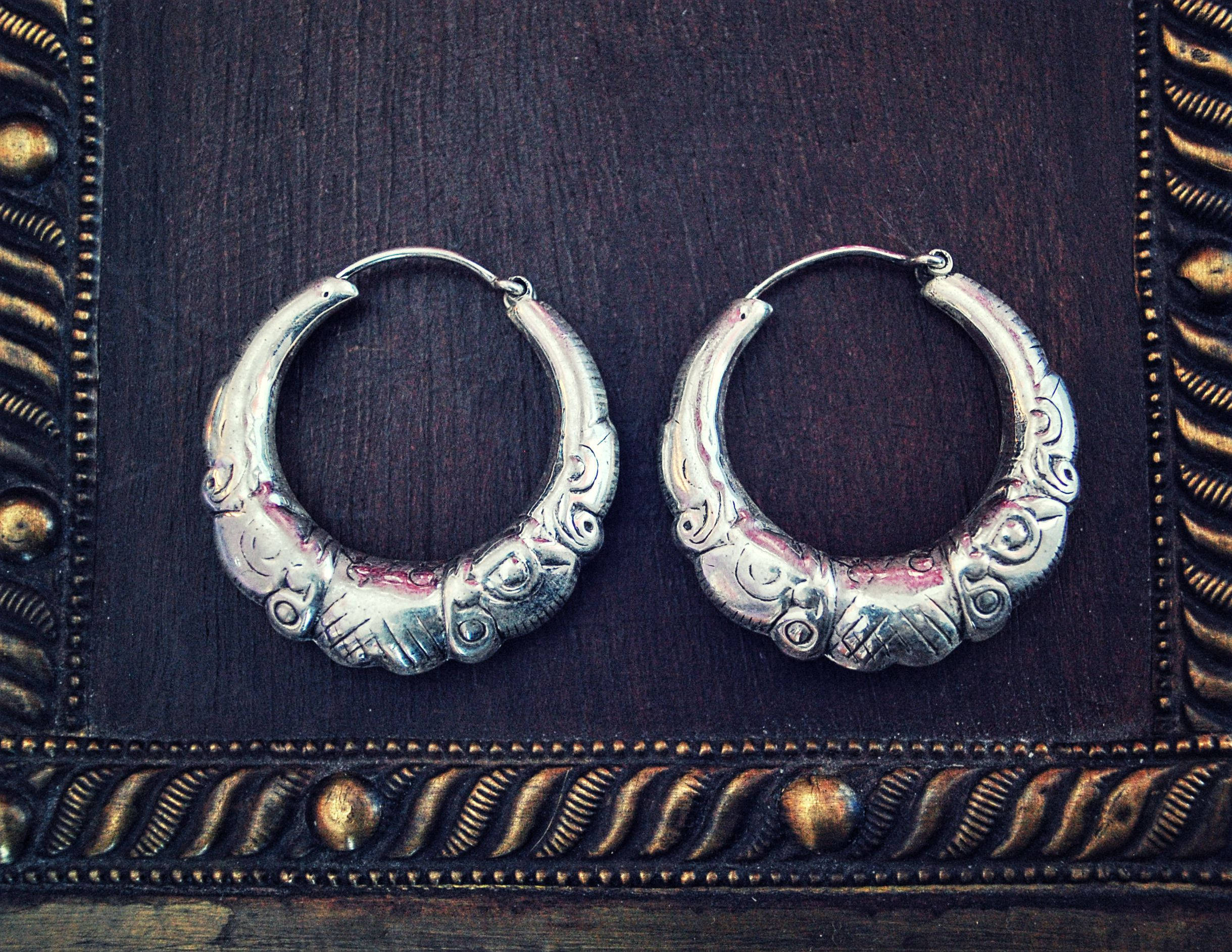 Rajasthani Silver Hoop Earrings - Sterling Silver Hoop Earrings from India - Ethnic Sterling Silver Hoop Earrings - Rajasthan Silver