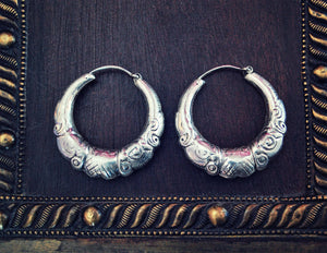 Rajasthani Silver Hoop Earrings - Sterling Silver Hoop Earrings from India - Ethnic Sterling Silver Hoop Earrings - Rajasthan Silver