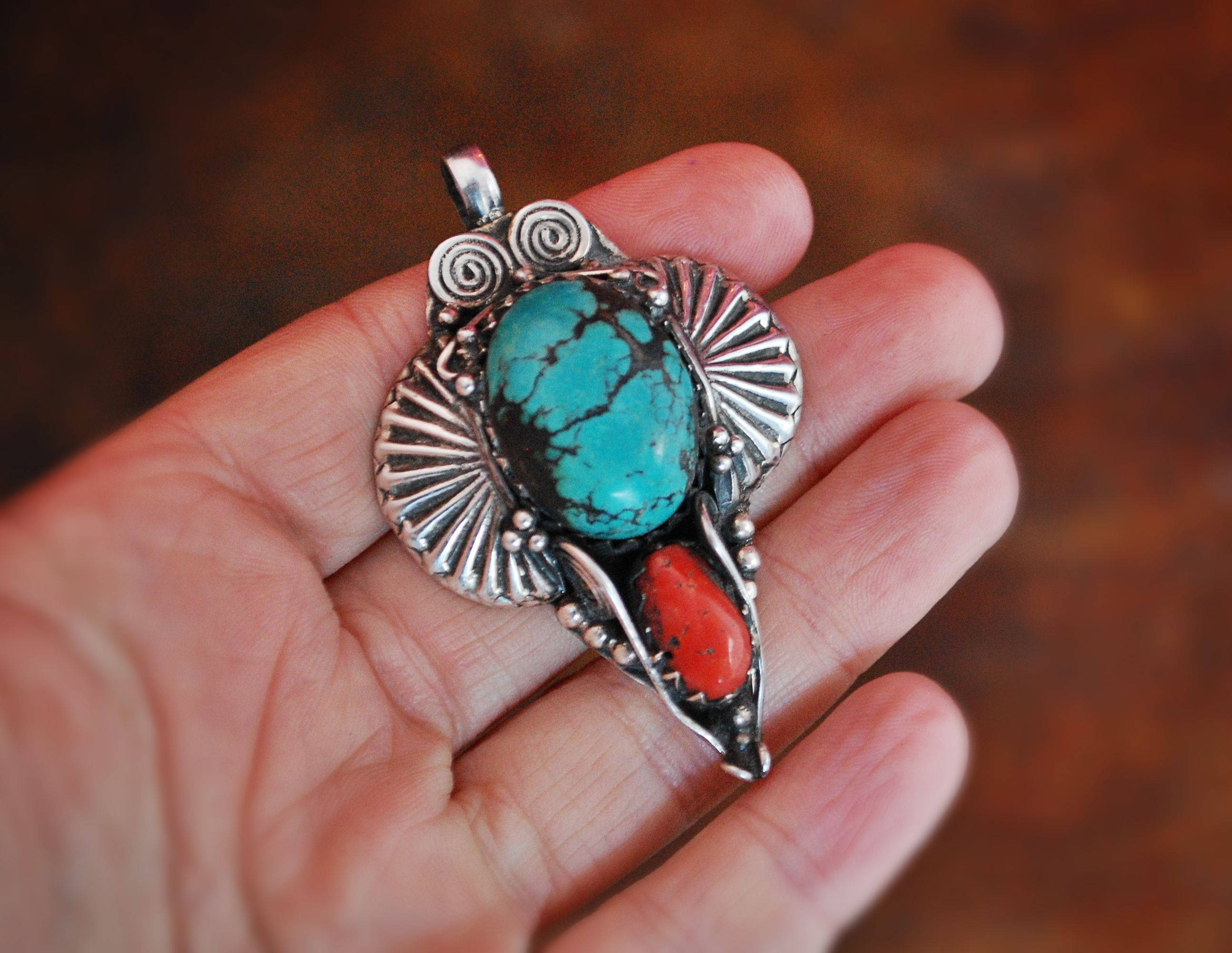 Turquoise Coral Pendant from India