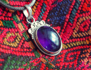 Amethyst Pendant from India - India Amethyst Sterling Silver Pendant - Amethyst Jewelry