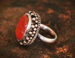Antique Tibetan Coral Ring - Size 8.5