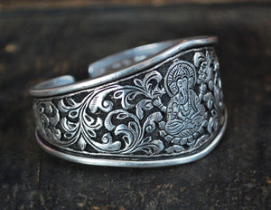 Ganesha Sterling Silver Cuff Bracelet from India - Ganesha Jewerly - Rajasthani Bracelet - Rajasthani Jewelry - Ethnic Indian Bracelet