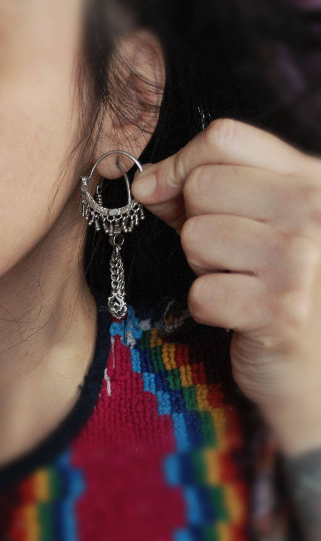 Small Afghani Hoop Earrings with Dangles - Afghani Earrings - Afghani Jewelry - Ethnic Hoop Earrings