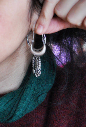 Antique Tibetan Silver Hoop Earrings - Ethnic Tribal Hoop Earrings