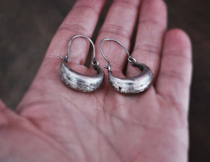 Antique Tibetan Silver Hoop Earrings - Ethnic Tribal Hoop Earrings