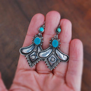 Rajasthani Silver Turquoise Earrings - Rajasthan Silver Earrings - Rajasthan Silver Jewelry - Rajasthani Earrings - Indian Jewelry