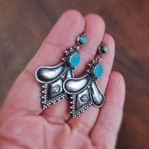 Rajasthani Silver Turquoise Earrings - Rajasthan Silver Earrings - Rajasthan Silver Jewelry - Rajasthani Earrings - Indian Jewelry
