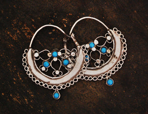 Antique Afghani Hoop Earrings with Turquoise - Afghani Earrings - Afghani Jewelry - Ethnic Hoop Earrings