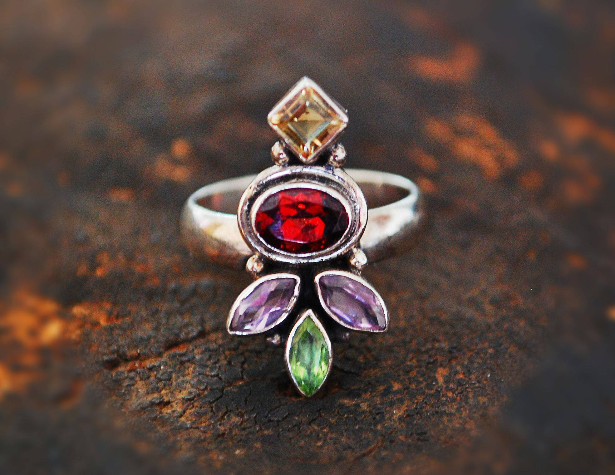 Ethnic Multistone Ring - Size 7 - Multistone Ring - Multistone Jewelry - Gemstone Ring - Ethnic Ring
