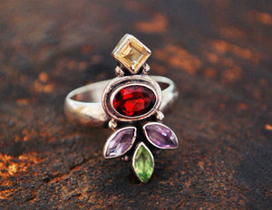 Ethnic Multistone Ring - Size 7 - Multistone Ring - Multistone Jewelry - Gemstone Ring - Ethnic Ring