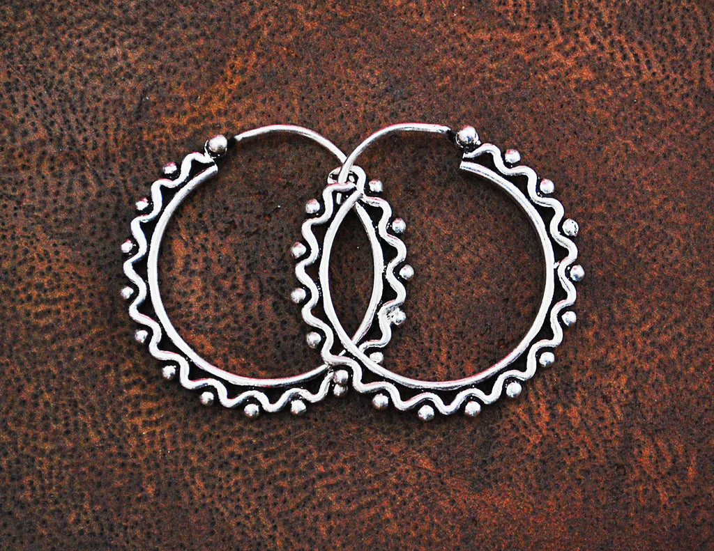 Rajasthani Silver Hoop Earrings - Small - Sterling Silver Hoop Earrings from India - Ethnic Sterling Silver Hoop Earrings - Rajasthan Silver