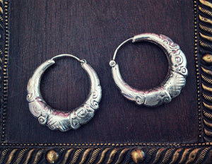 Rajasthani Silver Hoop Earrings - Sterling Silver Hoop Earrings from India - Ethnic Sterling Silver Hoop Earrings - Rajasthan Silver
