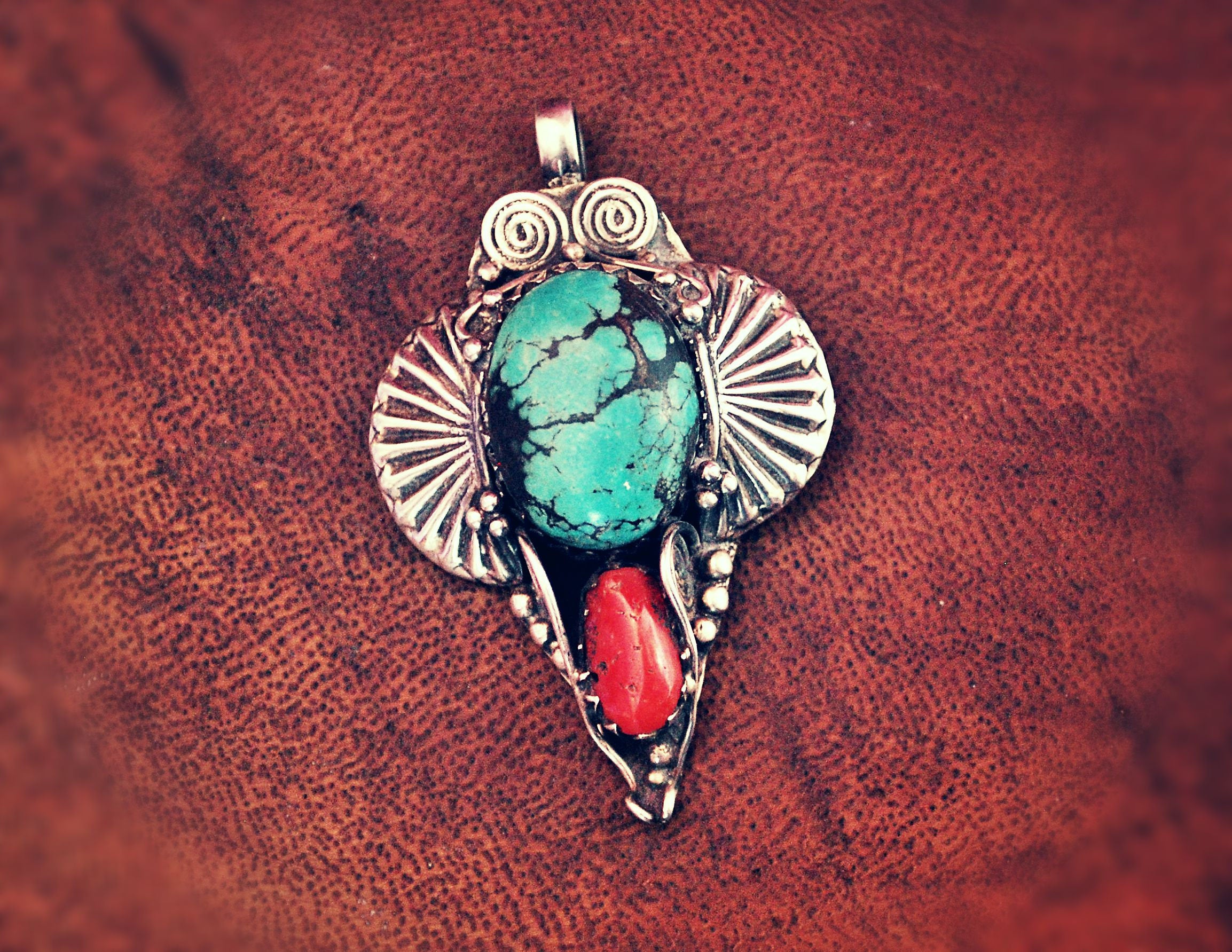 Turquoise Coral Pendant from India