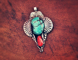 Turquoise Coral Pendant from India