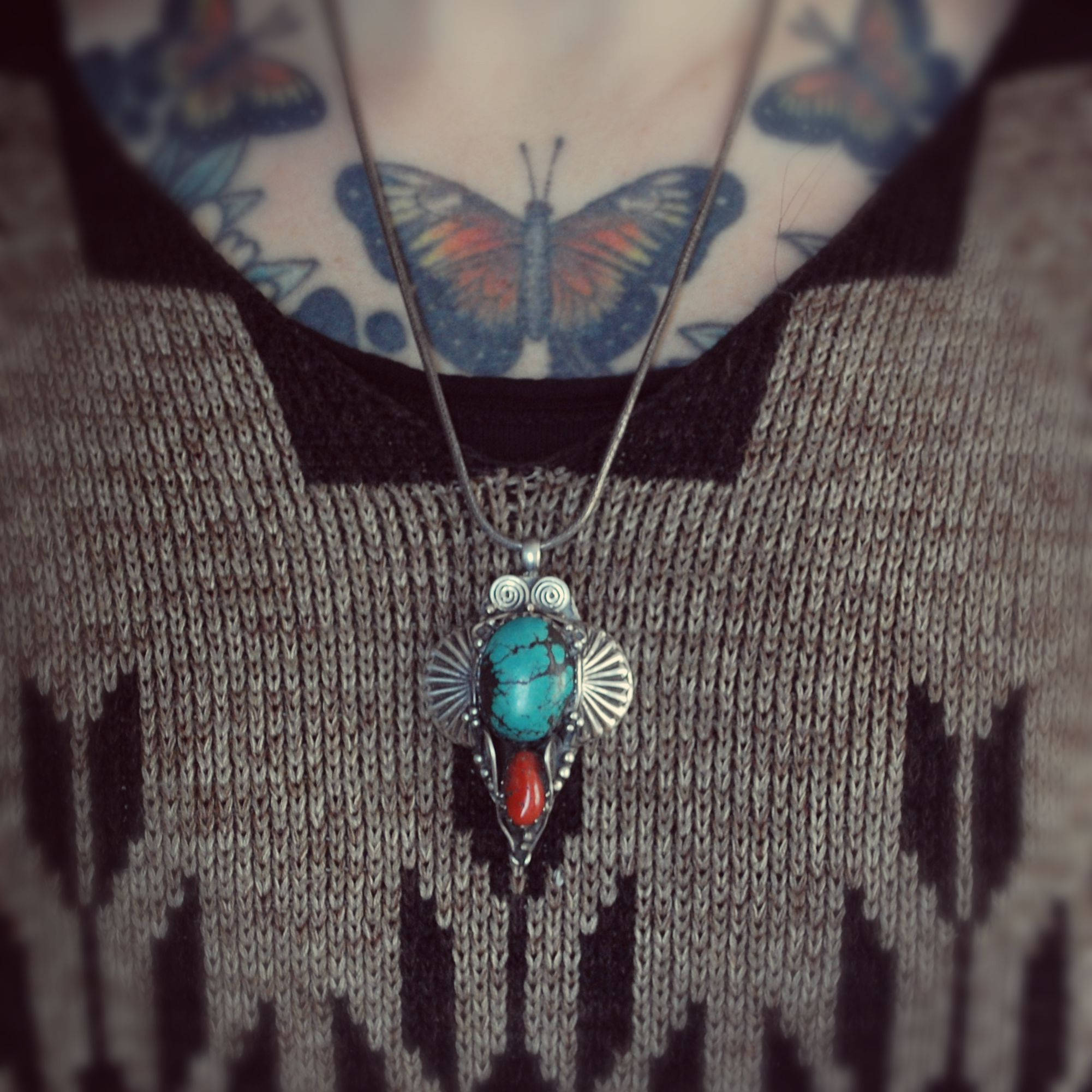 Turquoise Coral Pendant from India