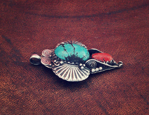 Turquoise Coral Pendant from India