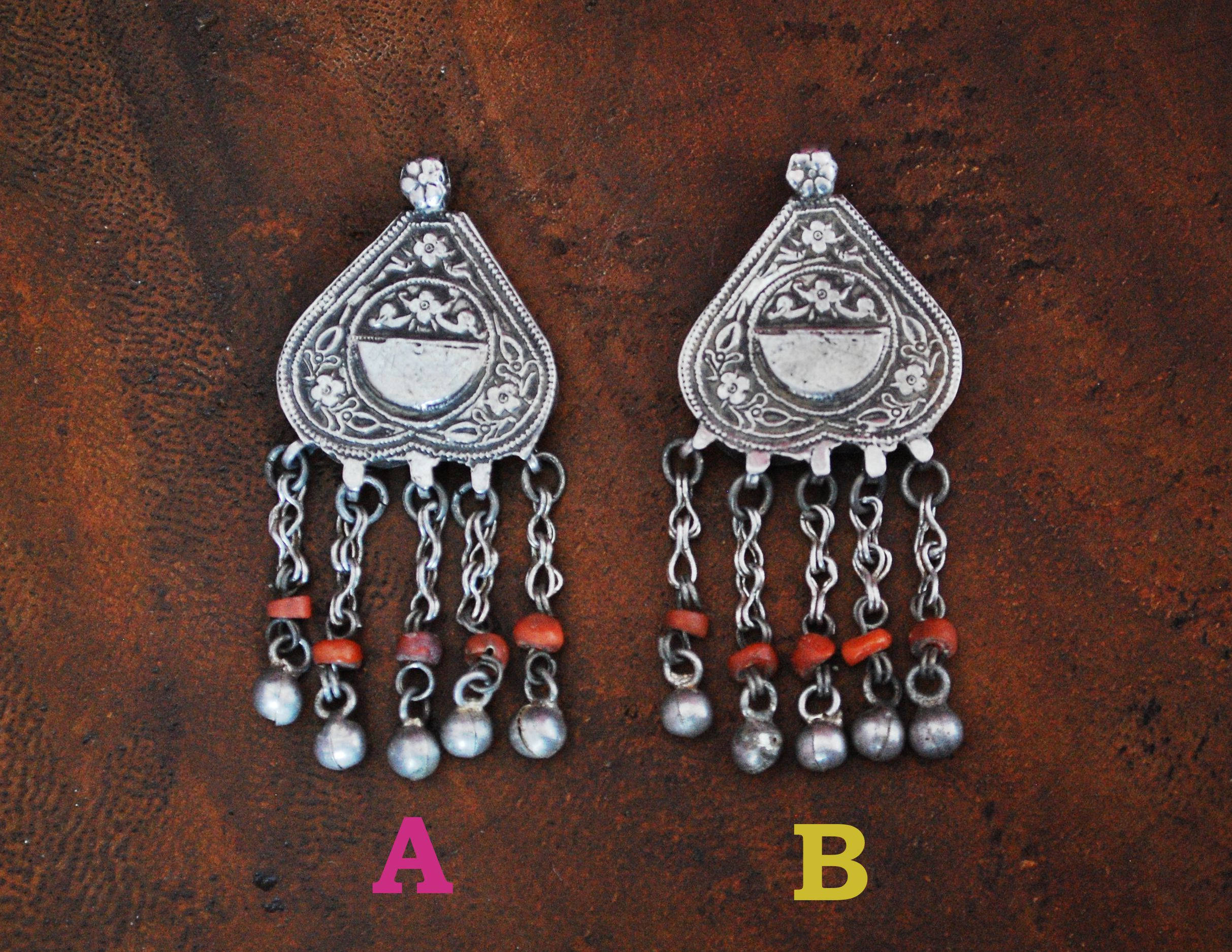 Antique Afghan Silver Pendant with Coral Tassels - Afghani Silver Pendant - Afghani Jewelry