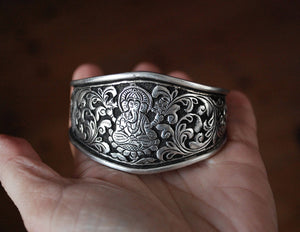 Ganesha Sterling Silver Cuff Bracelet from India - Ganesha Jewerly - Rajasthani Bracelet - Rajasthani Jewelry - Ethnic Indian Bracelet