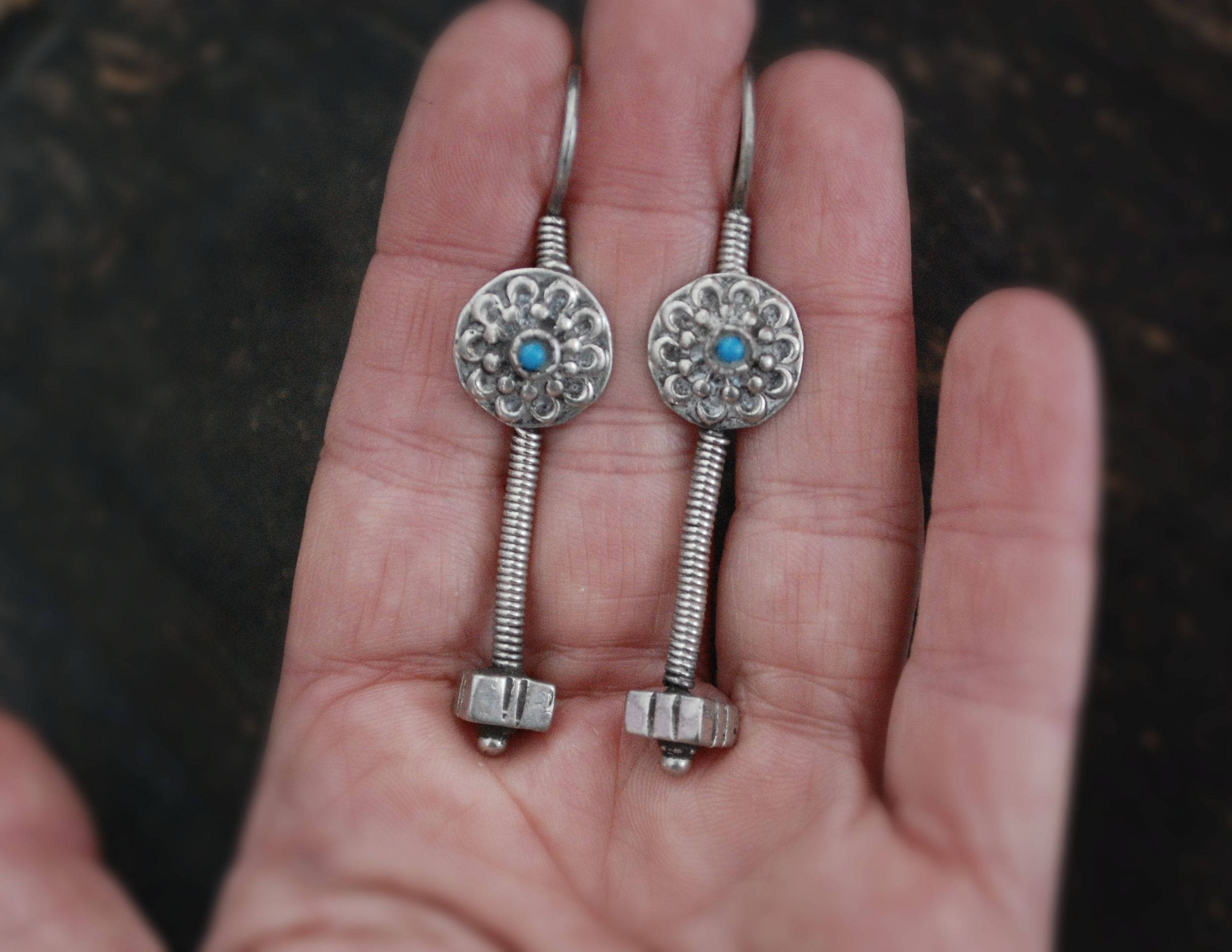 Indian Tribal Silver Earrings - Gujarat Silver Earrings - Rabari Earrings - Tribal Rajasthan Silver Jewelry - Tribal Gypsy Earrings