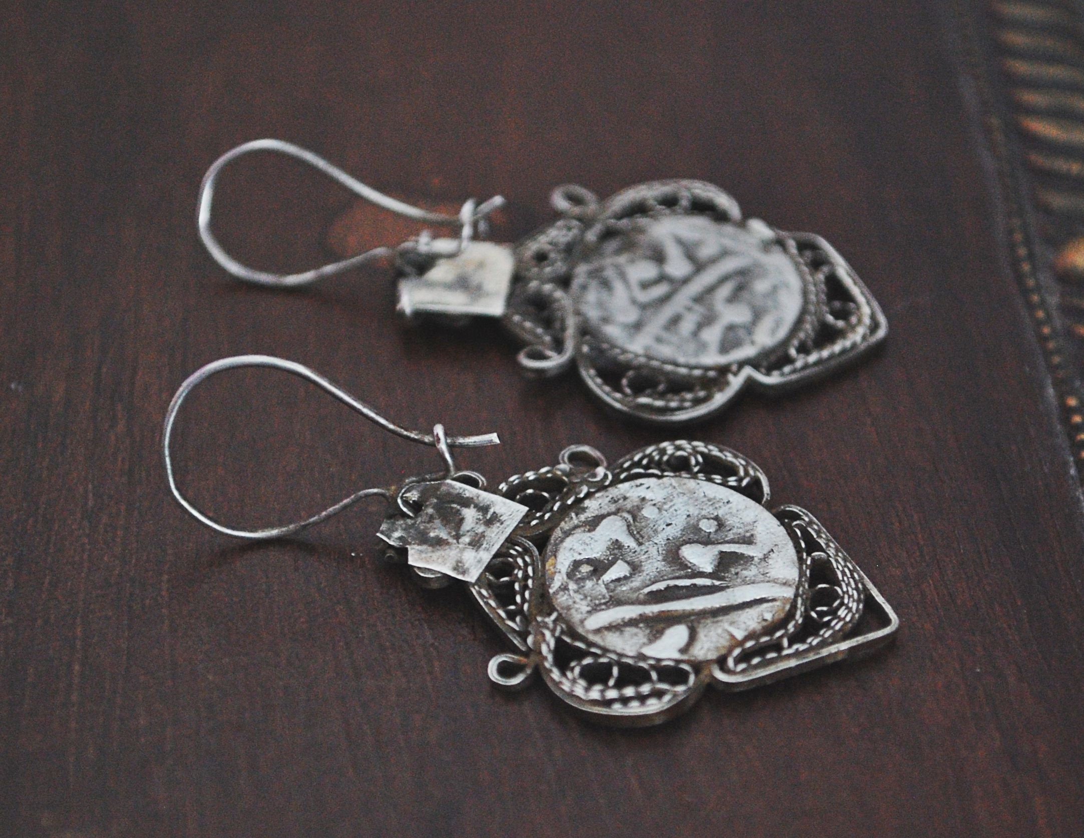 Afghani Coin Earrings with Coral - Kuchi Earrings - Tribal Earrings - Afghan Silver Earrings - Ethnic Jewelry