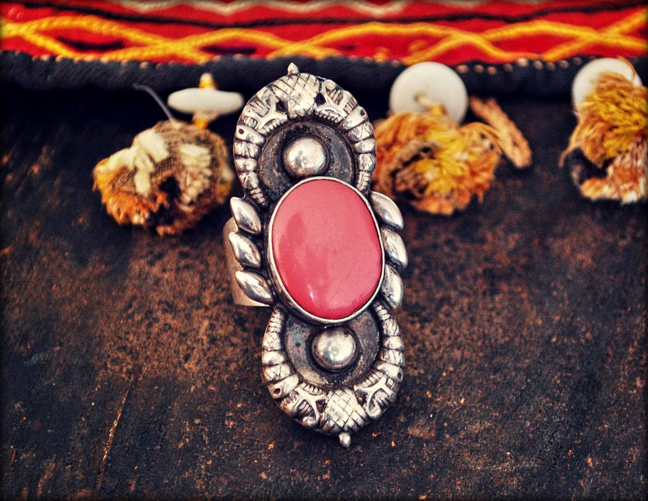 Vintage Afghani Coral Ring - Size 8