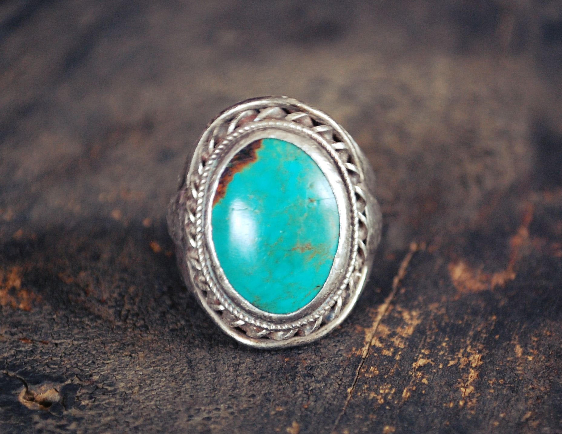 Ethnic Turquoise Ring - Size 9.5 - Turquoise Ring