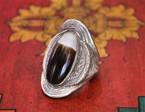Huge Tibetan Dzi Ring - Size 11 - Dzi Bead Jewelry - Tibetan Ring - Ethnic Ring - Dzi Beads