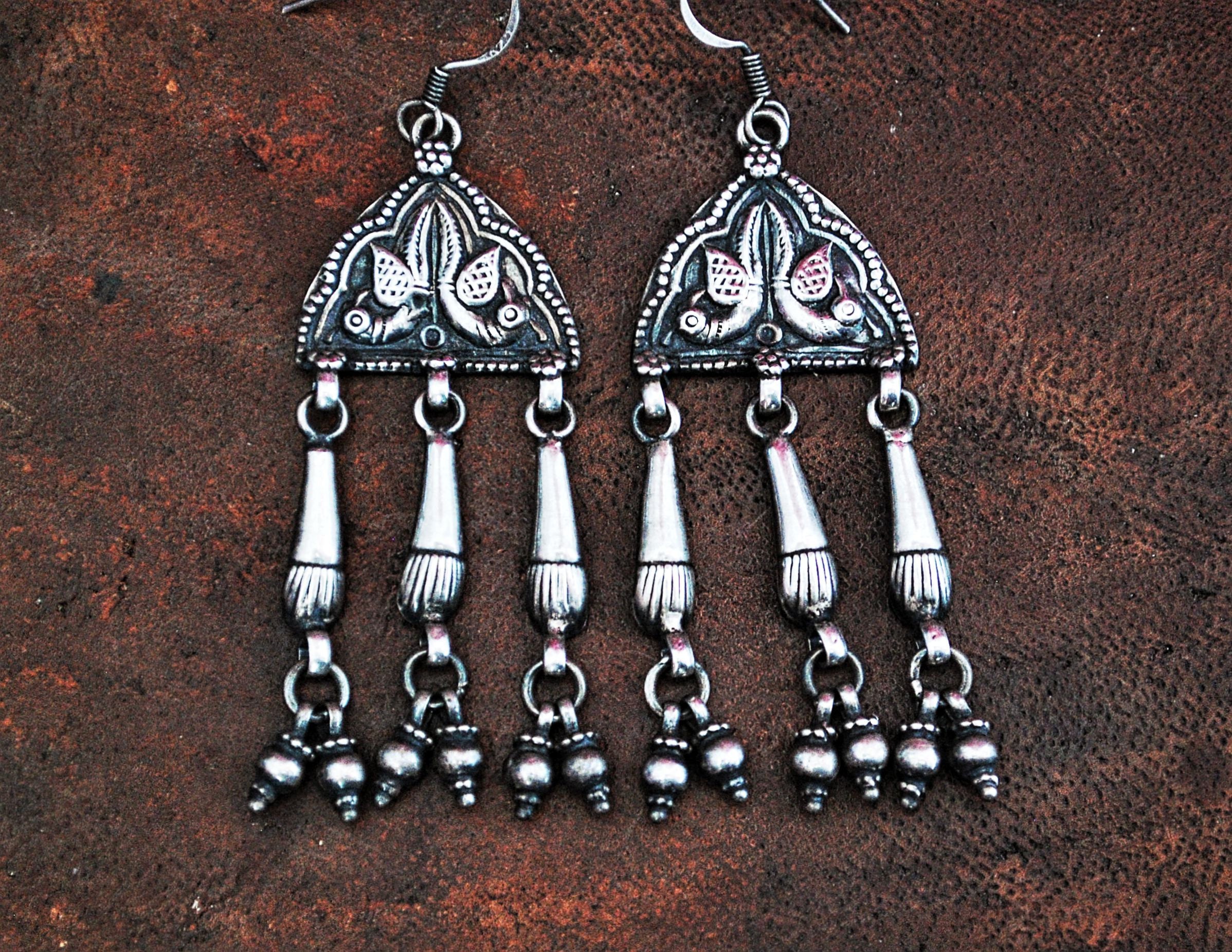 Rajasthani Silver Earrings with Bells - Indian Jewelry - Rajasthan Jewelry - Rajasthan Earrings - Gypsy Jewelry - Gypsy Earrings