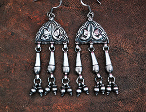 Rajasthani Silver Earrings with Bells - Indian Jewelry - Rajasthan Jewelry - Rajasthan Earrings - Gypsy Jewelry - Gypsy Earrings