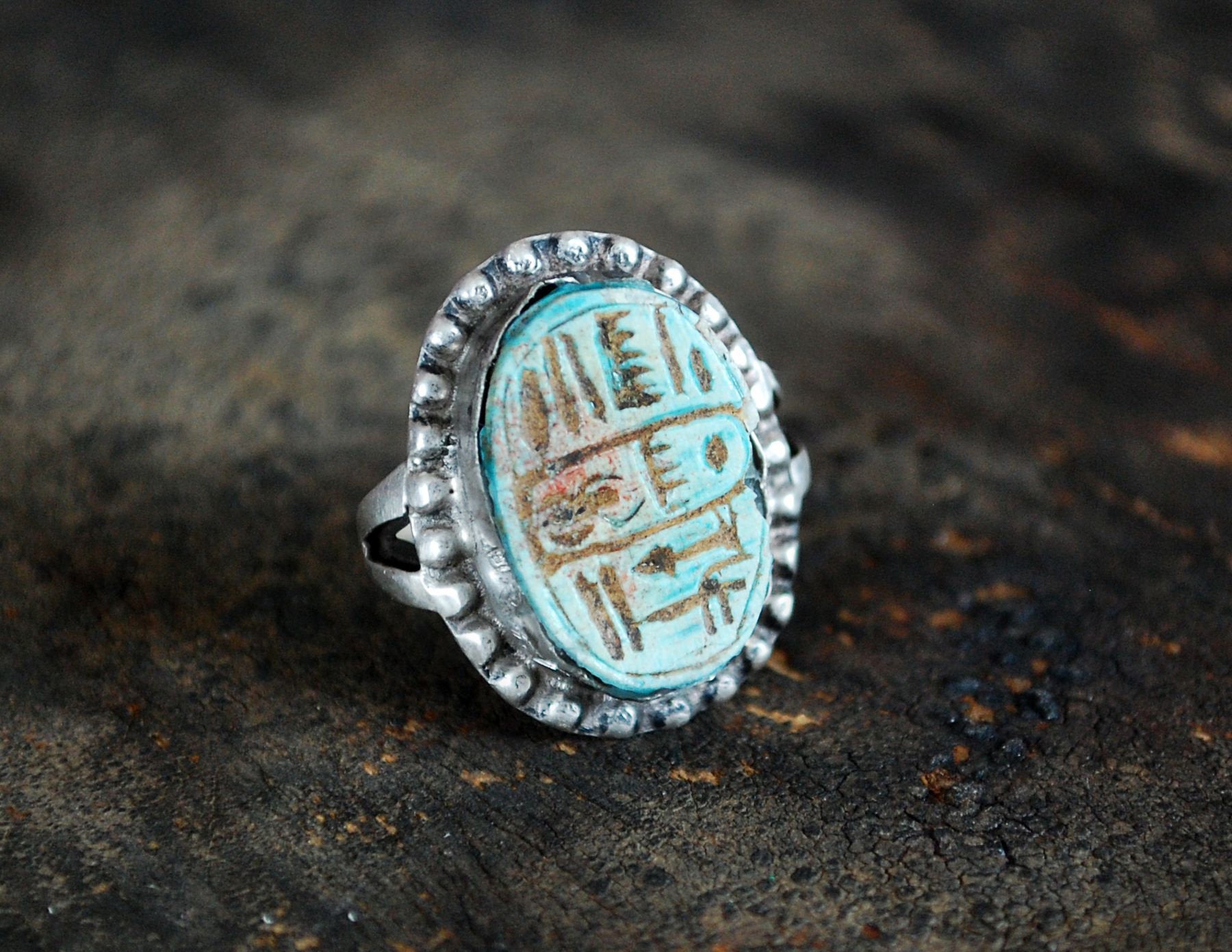 Hieroglyph Soapstone Ring from Egypt - Size 5 - Egyptian Ring - Vintage Egypt Ring - Egyptian Jewelry - Soapstone Jewelry