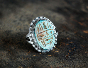 Hieroglyph Soapstone Ring from Egypt - Size 5 - Egyptian Ring - Vintage Egypt Ring - Egyptian Jewelry - Soapstone Jewelry