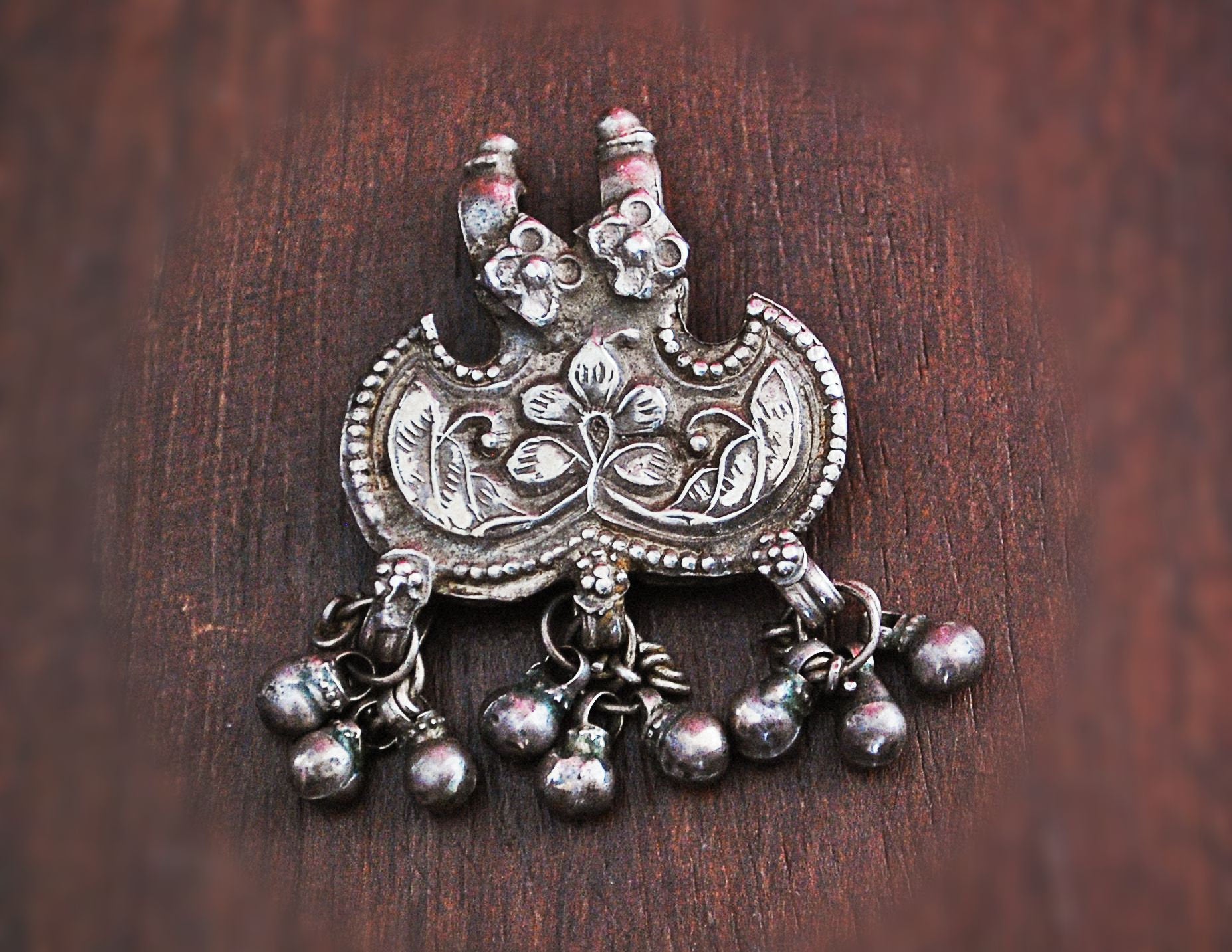 Rajasthani Silver Amulet with Bells - Tribal Indian Amulet - Tribal Rajasthan Pendant - Rajasthani Jewelry