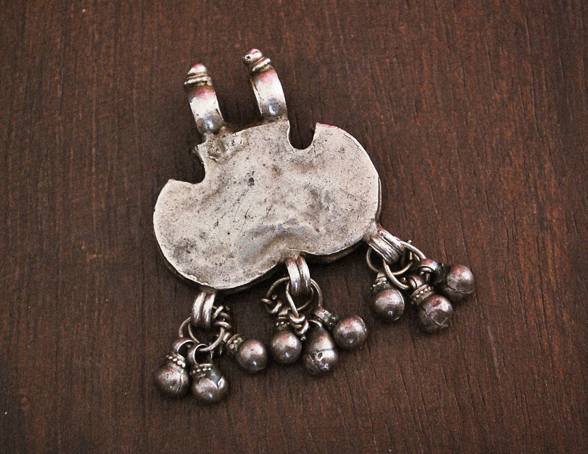 Rajasthani Silver Amulet with Bells - Tribal Indian Amulet - Tribal Rajasthan Pendant - Rajasthani Jewelry