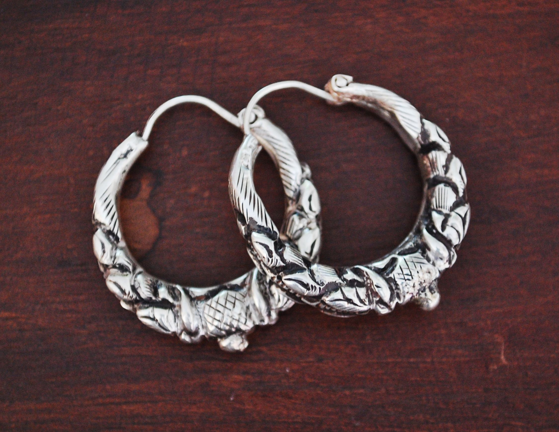 Nepalese Hoop Earrings - MEDIUM - Ethnic Tribal Hoop Earrings - Gypsy Hoop Earrings - Tribal Silver Hoop Earrings - Boho Silver Hoops