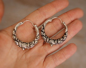 Nepalese Hoop Earrings - MEDIUM - Ethnic Tribal Hoop Earrings - Gypsy Hoop Earrings - Tribal Silver Hoop Earrings - Boho Silver Hoops